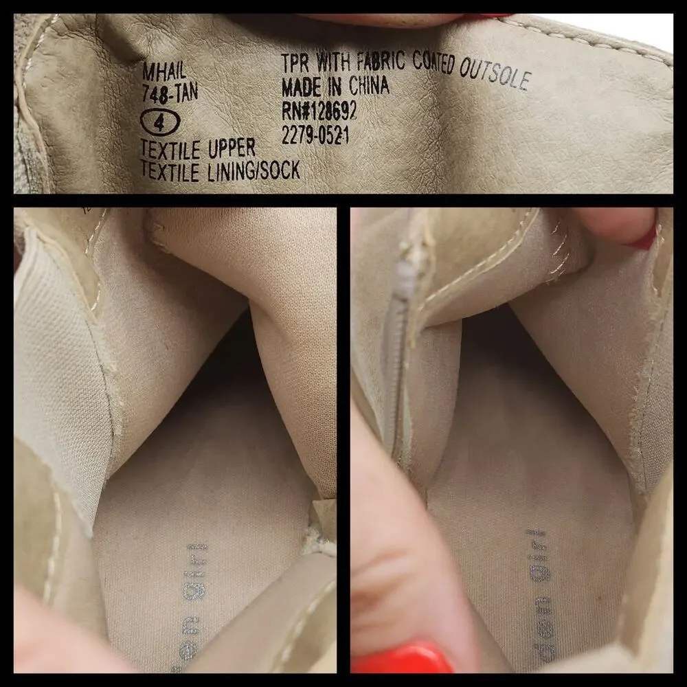 Nude Combat Boots Girls 4 Womens 5.5 Lugged Faux Suede Military Heeled Ankle